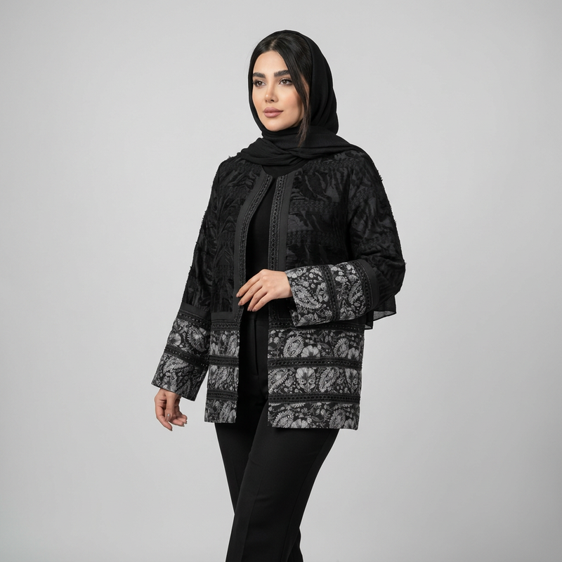 مانتو زنانه جلو باز مدل ژاکارد باتیک هندی