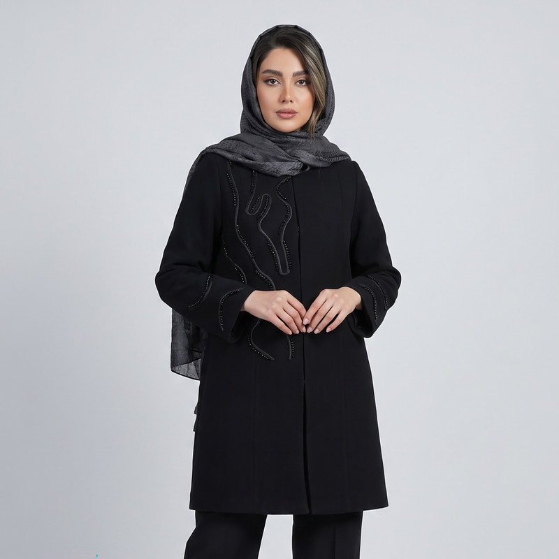 مانتو زنانه کرپ نگین‌دار زاگرس پوش مدل 8403
