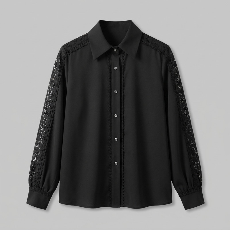 شومیز زنانه آستین بلند کرپ  آستین گیپور مدل ماردین