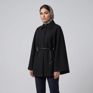 پانچو زنانه والا دوخت مدل دکمه مخفی کد VD - 2025