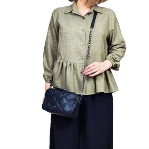 شومیز آستین بلند یقه برگردان زنانه مدل عروسکی سانیا