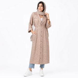 مانتو زنانه بلند آستین سه‌ربع جلو بسته مدل لینن
