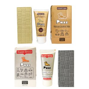 واکس براق کننده و محافظ چرم کفش پی واکس مدل pwax2kj به همراه ابر مجموعه 4 عددی