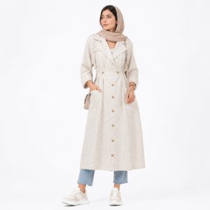مانتو زنانه بلند آستین سه‌ربع جلو بسته مدل لینن